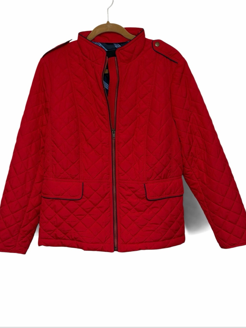 TALBOTS Women’s Quilted Red Puffer Jacket with Flap Pockets